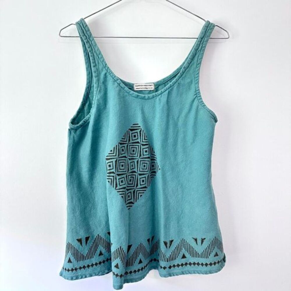 Scorpion Handicraft Teal Organic Cotton Hand Block Print Flowy Tank Top